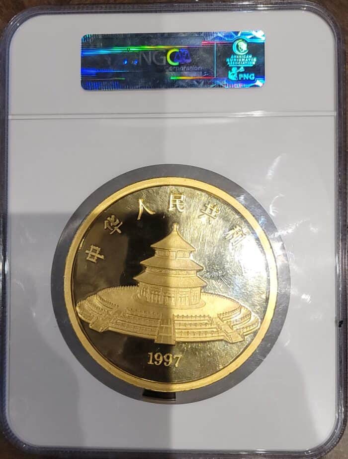 1997 1 kilo gold panda coin obverse side