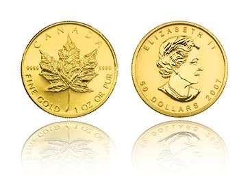 obverse and reverse of 1oz Canadian Maple Leaf Coin